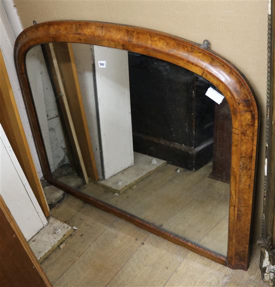 A walnut overmantel mirror W.115cm